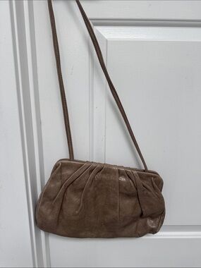 HOBO Taupe Pleated Leather Crossbody Bag